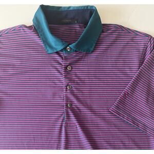 Grayson Golf Polo Shirt Men L Purple Teal Striped Logo Short Sleeve Stretch